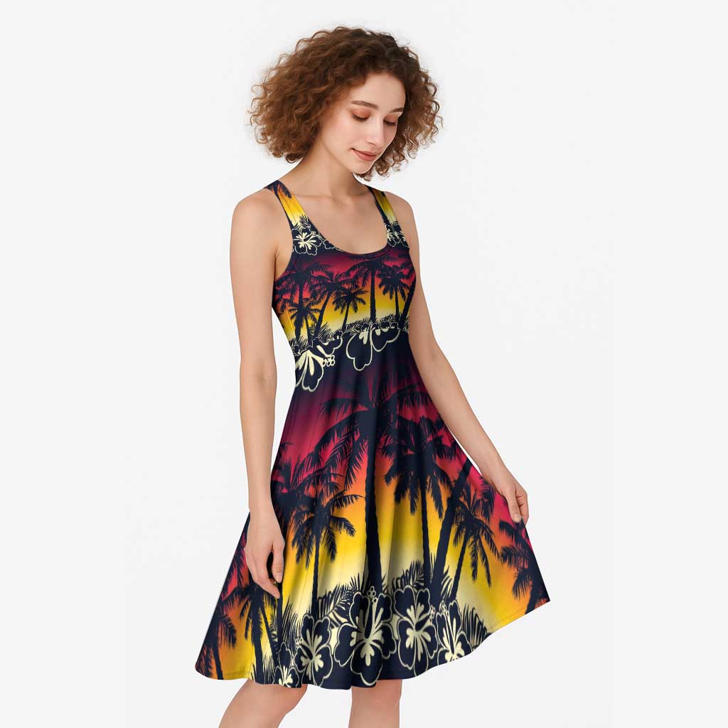 Hawaii Hibiscus Palm Tree Sunset Midi Dress Tropical Style - Polynesian Pride
