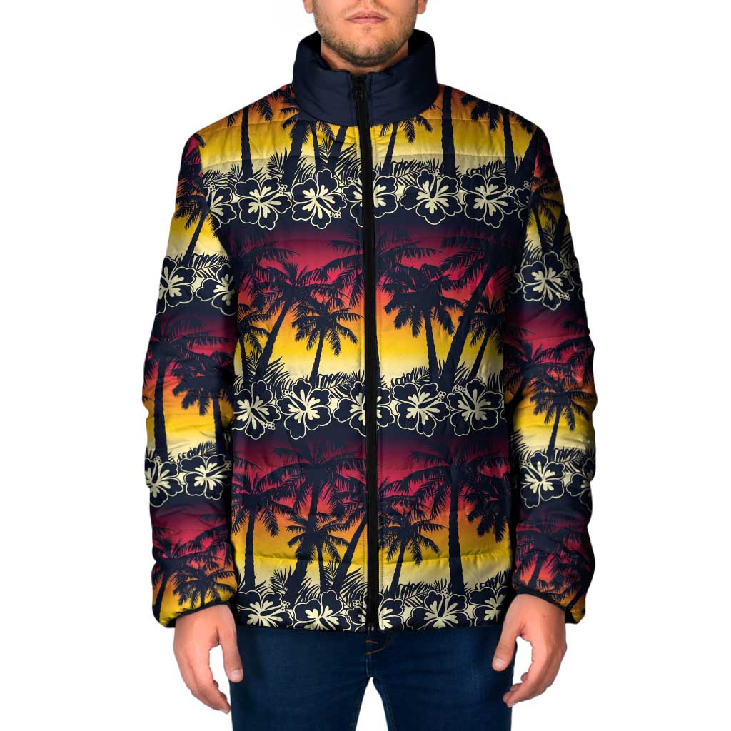 Hawaii Hibiscus Palm Tree Sunset Padded Jacket Tropical Style - Polynesian Pride