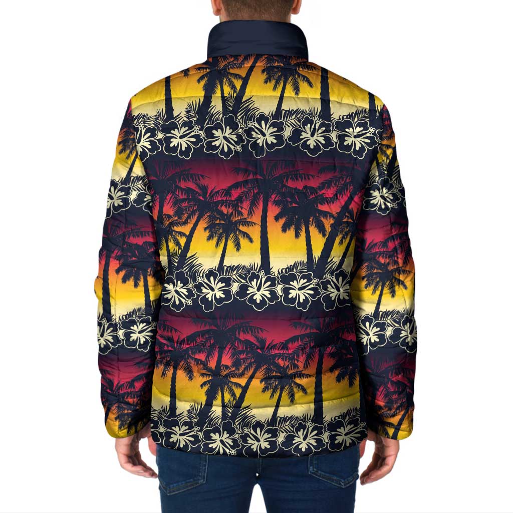 Hawaii Hibiscus Palm Tree Sunset Padded Jacket Tropical Style - Polynesian Pride