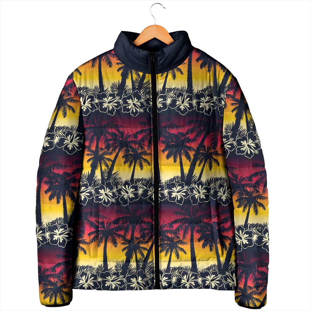 Hawaii Hibiscus Palm Tree Sunset Padded Jacket Tropical Style - Polynesian Pride