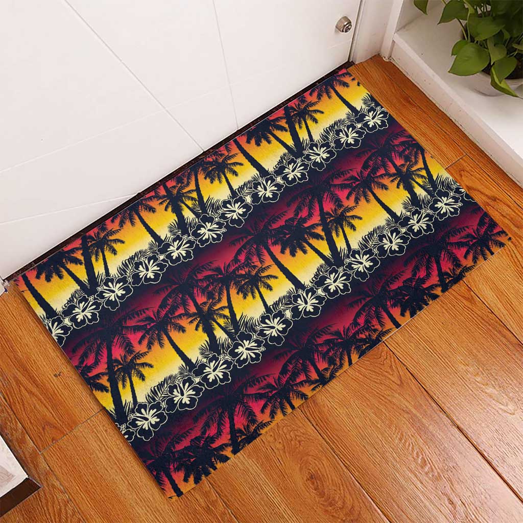 Hawaii Hibiscus Palm Tree Sunset Rubber Doormat Tropical Style - Polynesian Pride