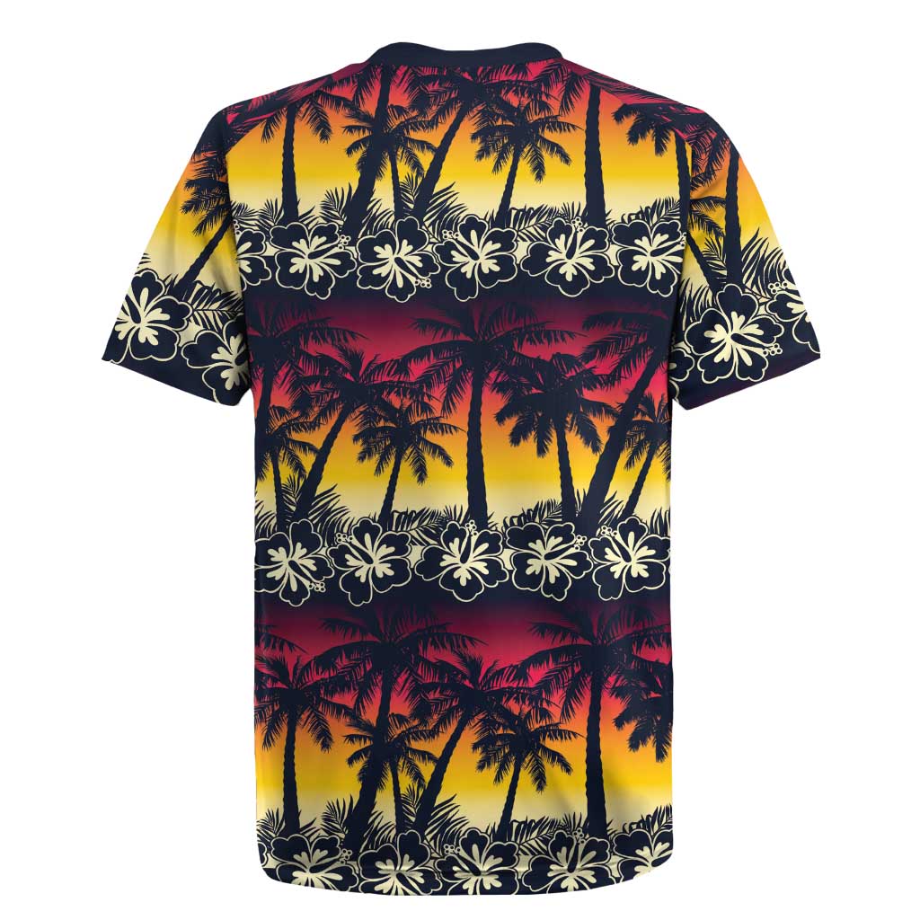 Hawaii Hibiscus Palm Tree Sunset Rugby Jersey Tropical Style - Polynesian Pride