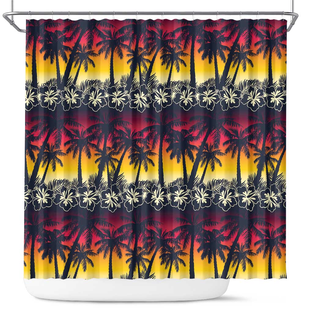 Hawaii Hibiscus Palm Tree Sunset Shower Curtain Tropical Style - Polynesian Pride