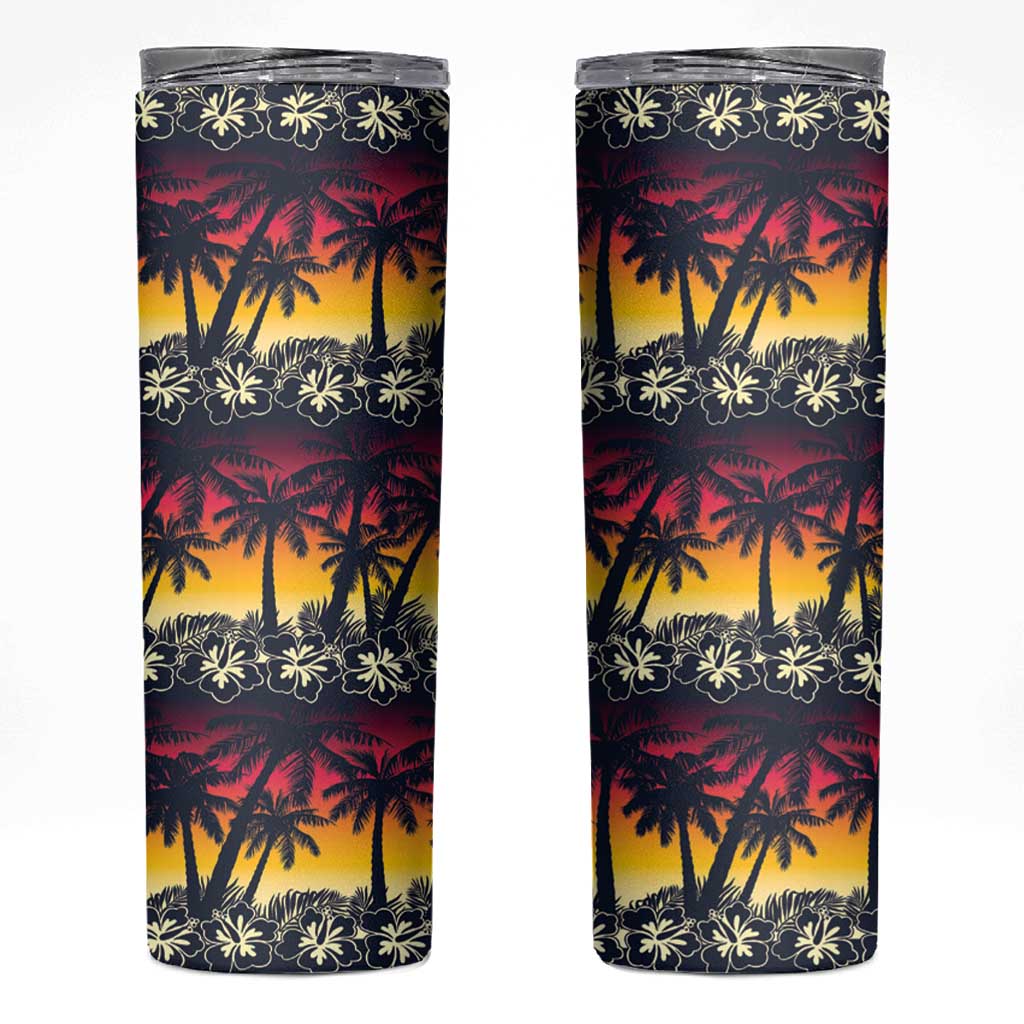 Hawaii Hibiscus Palm Tree Sunset Skinny Tumbler Tropical Style - Polynesian Pride