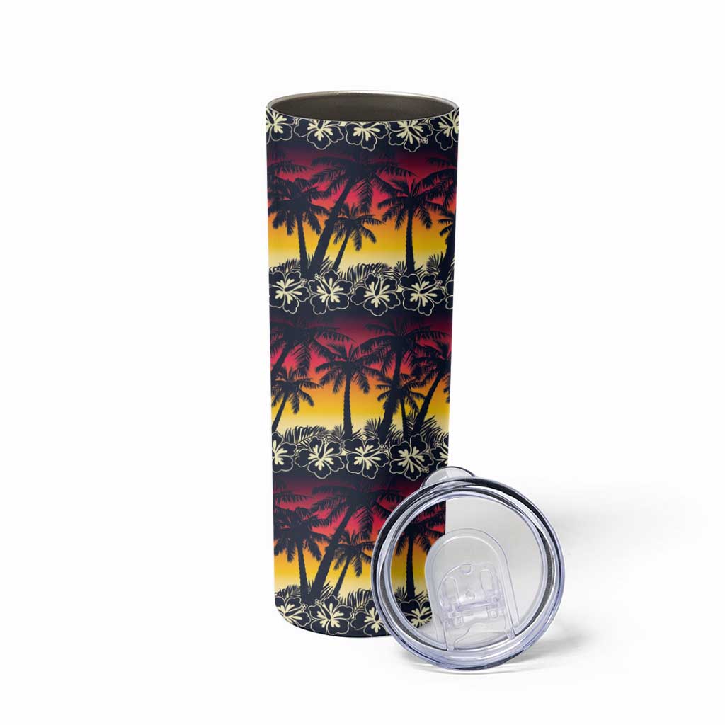 Hawaii Hibiscus Palm Tree Sunset Skinny Tumbler Tropical Style - Polynesian Pride