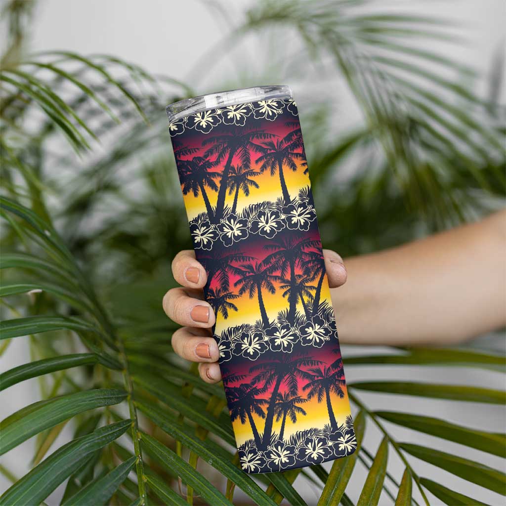Hawaii Hibiscus Palm Tree Sunset Skinny Tumbler Tropical Style - Polynesian Pride
