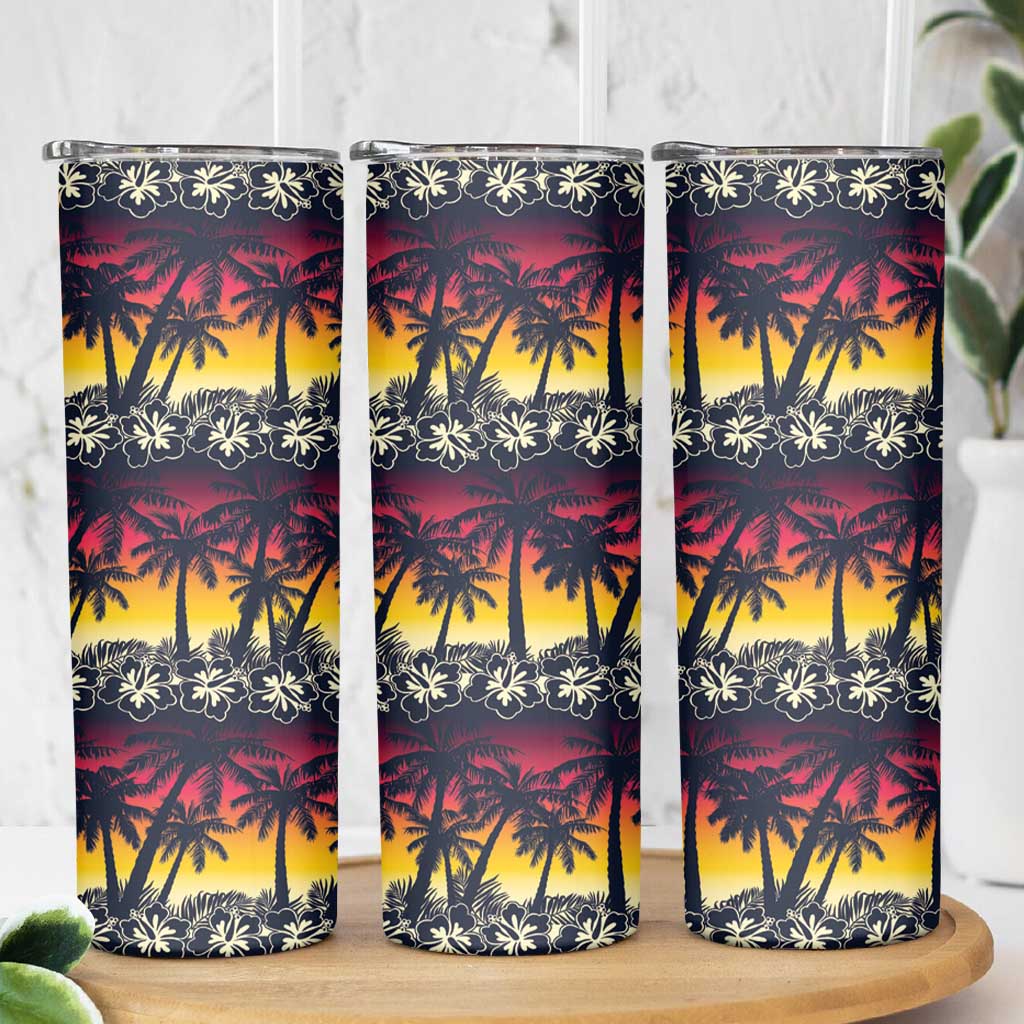 Hawaii Hibiscus Palm Tree Sunset Skinny Tumbler Tropical Style - Polynesian Pride