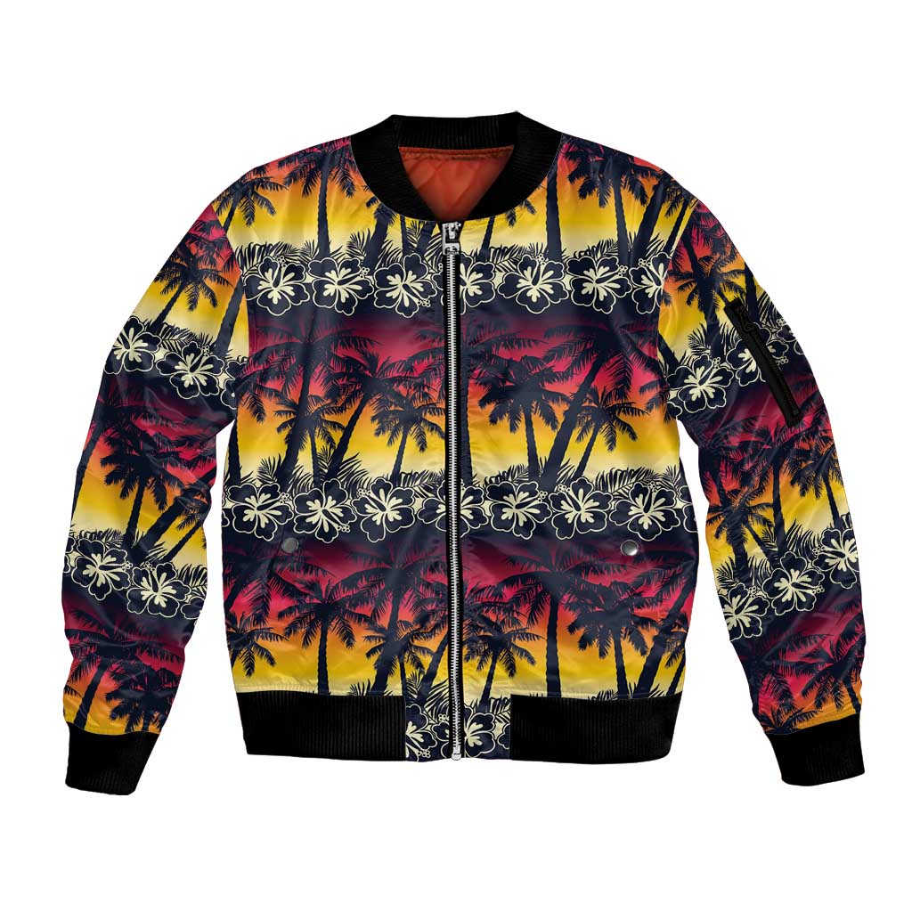 Hawaii Hibiscus Palm Tree Sunset Sleeve Zip Bomber Jacket Tropical Style LT01 Unisex Multicolor - Polynesian Pride