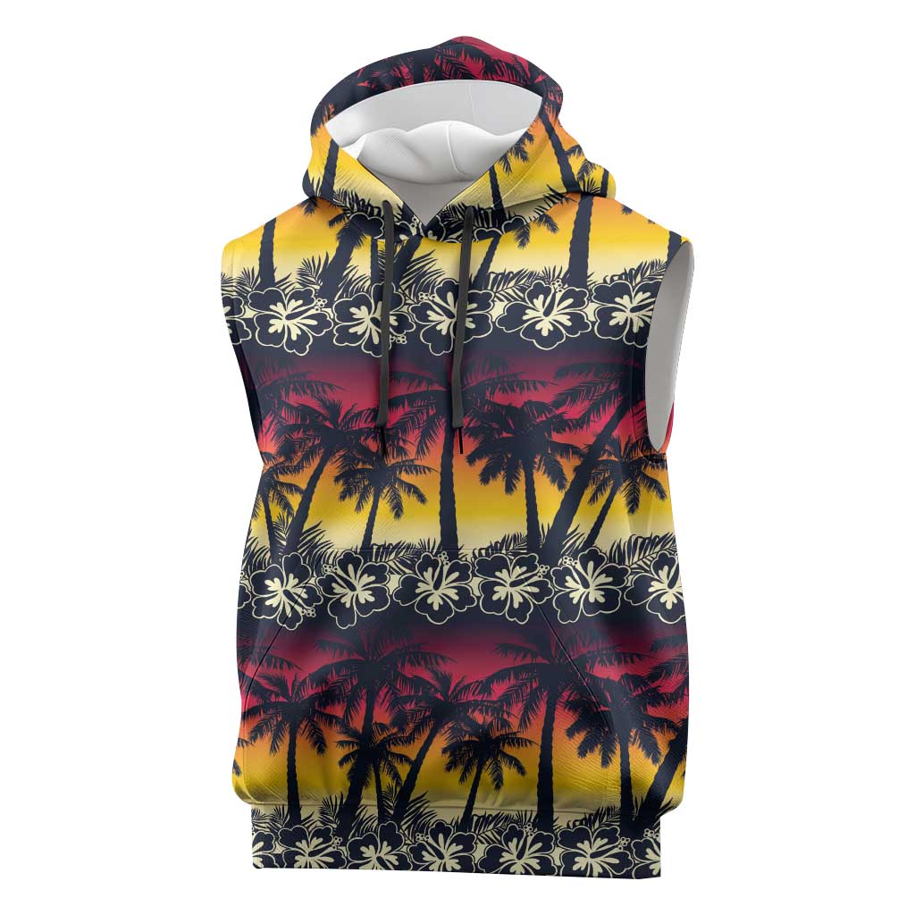 Hawaii Hibiscus Palm Tree Sunset Sleeveless Hoodie Tropical Style - Polynesian Pride