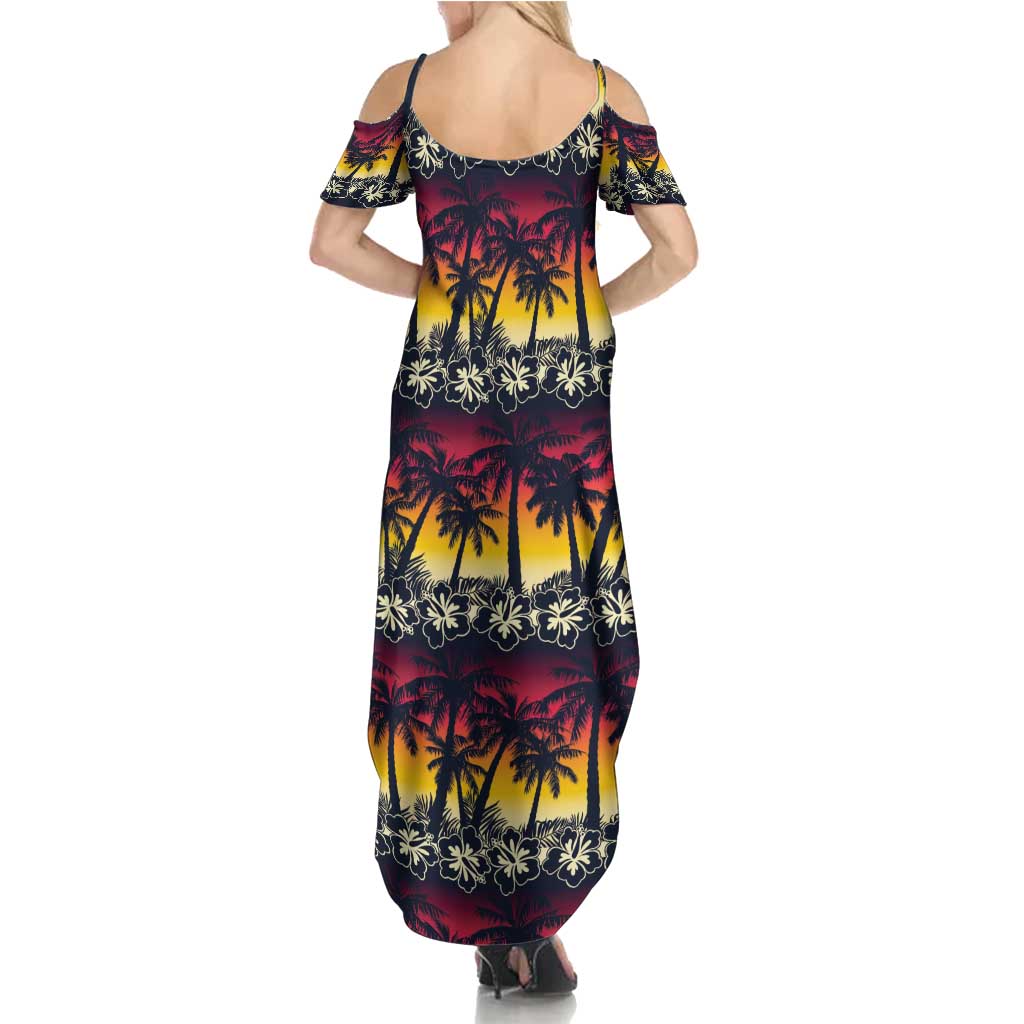 Hawaii Hibiscus Palm Tree Sunset Summer Maxi Dress Tropical Style - Polynesian Pride