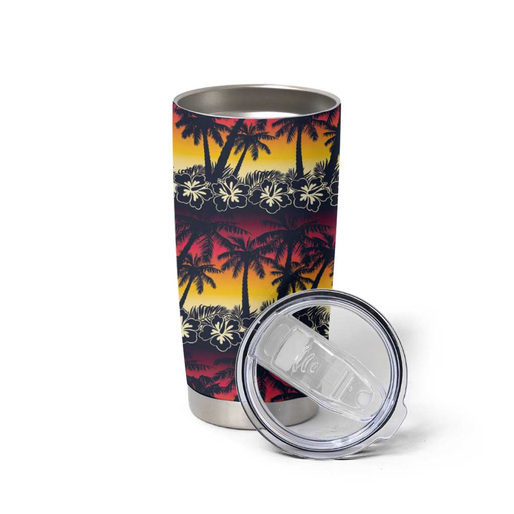 Hawaii Hibiscus Palm Tree Sunset Tumbler Cup Tropical Style - Polynesian Pride