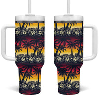 Hawaii Hibiscus Palm Tree Sunset Tumbler With Handle Tropical Style - Polynesian Pride