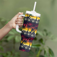 Hawaii Hibiscus Palm Tree Sunset Tumbler With Handle Tropical Style - Polynesian Pride
