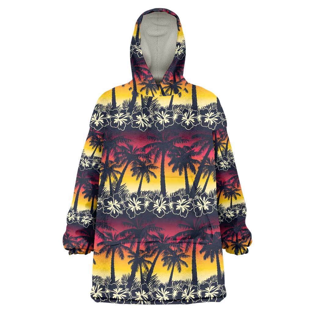 Hawaii Hibiscus Palm Tree Sunset Wearable Blanket Hoodie Tropical Style LT01 One Size Multicolor - Polynesian Pride