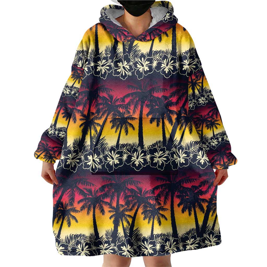 Hawaii Hibiscus Palm Tree Sunset Wearable Blanket Hoodie Tropical Style LT01 - Polynesian Pride