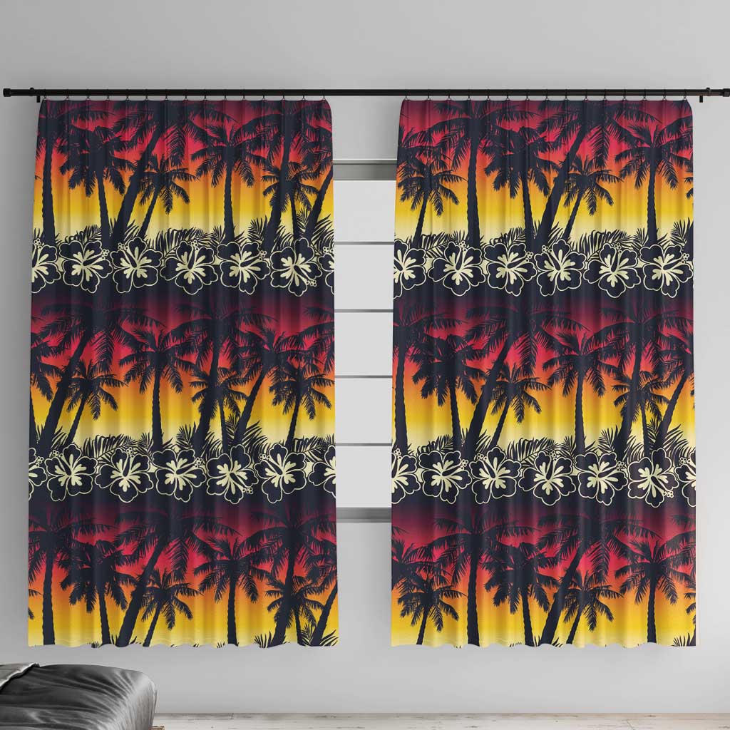 Hawaii Hibiscus Palm Tree Sunset Window Curtain Tropical Style LT01 With Hooks Multicolor - Polynesian Pride