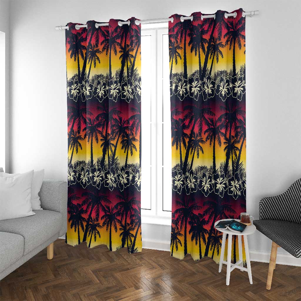 Hawaii Hibiscus Palm Tree Sunset Window Curtain Tropical Style LT01 With Grommets Multicolor - Polynesian Pride