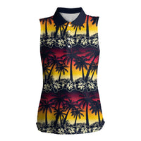 Hawaii Hibiscus Palm Tree Sunset Women Sleeveless Polo Shirt Tropical Style - Polynesian Pride