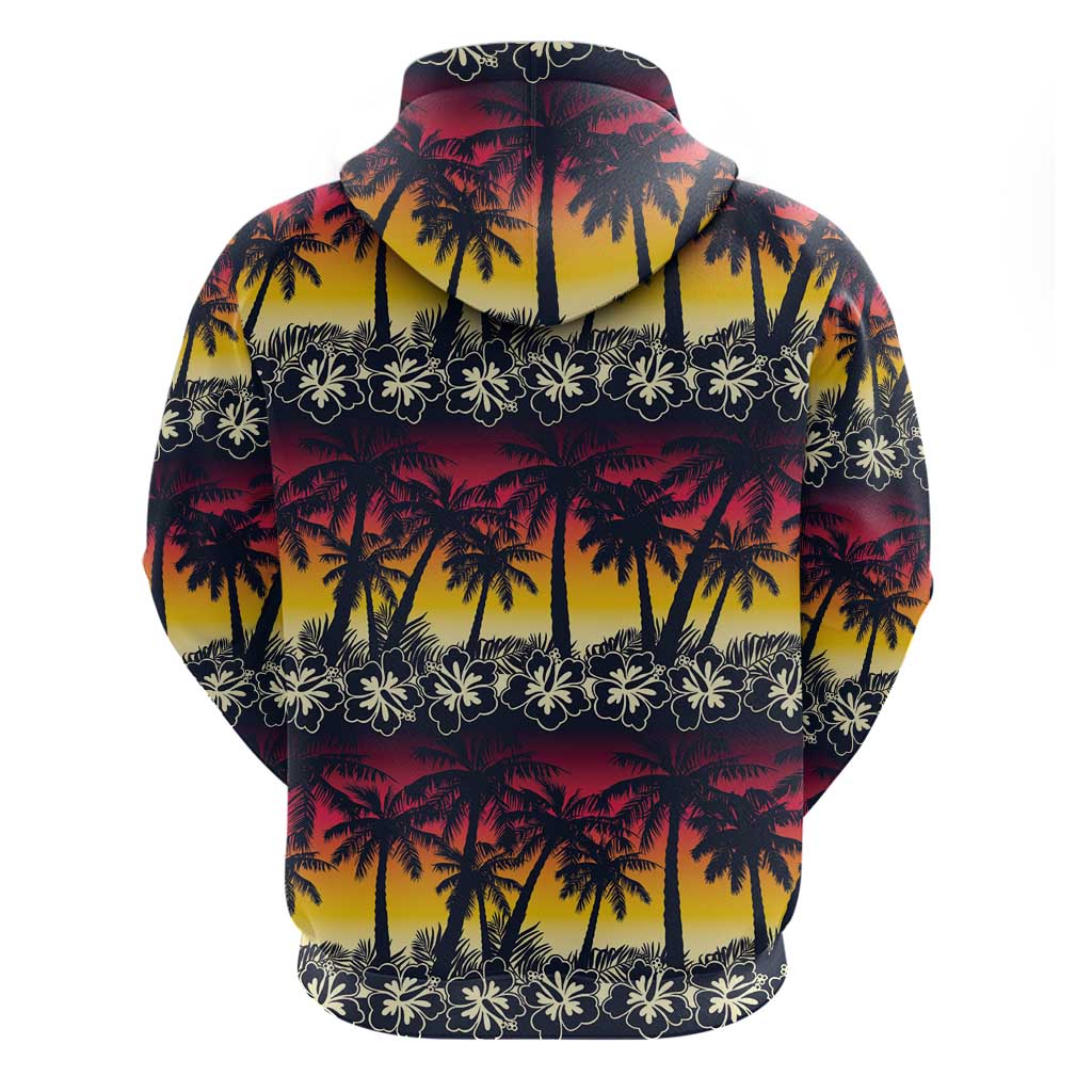 Hawaii Hibiscus Palm Tree Sunset Zip Hoodie Tropical Style - Polynesian Pride
