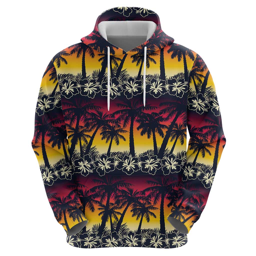 Hawaii Hibiscus Palm Tree Sunset Zip Hoodie Tropical Style - Polynesian Pride