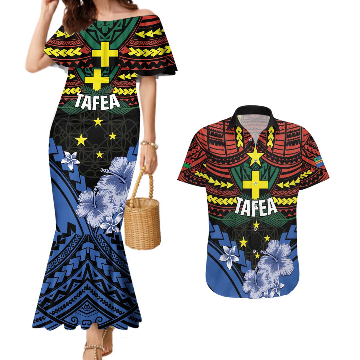 Personalised Vanuatu Tafea Province Couples Matching Mermaid Dress and Hawaiian Shirt Unique Tropical Tribal Pattern