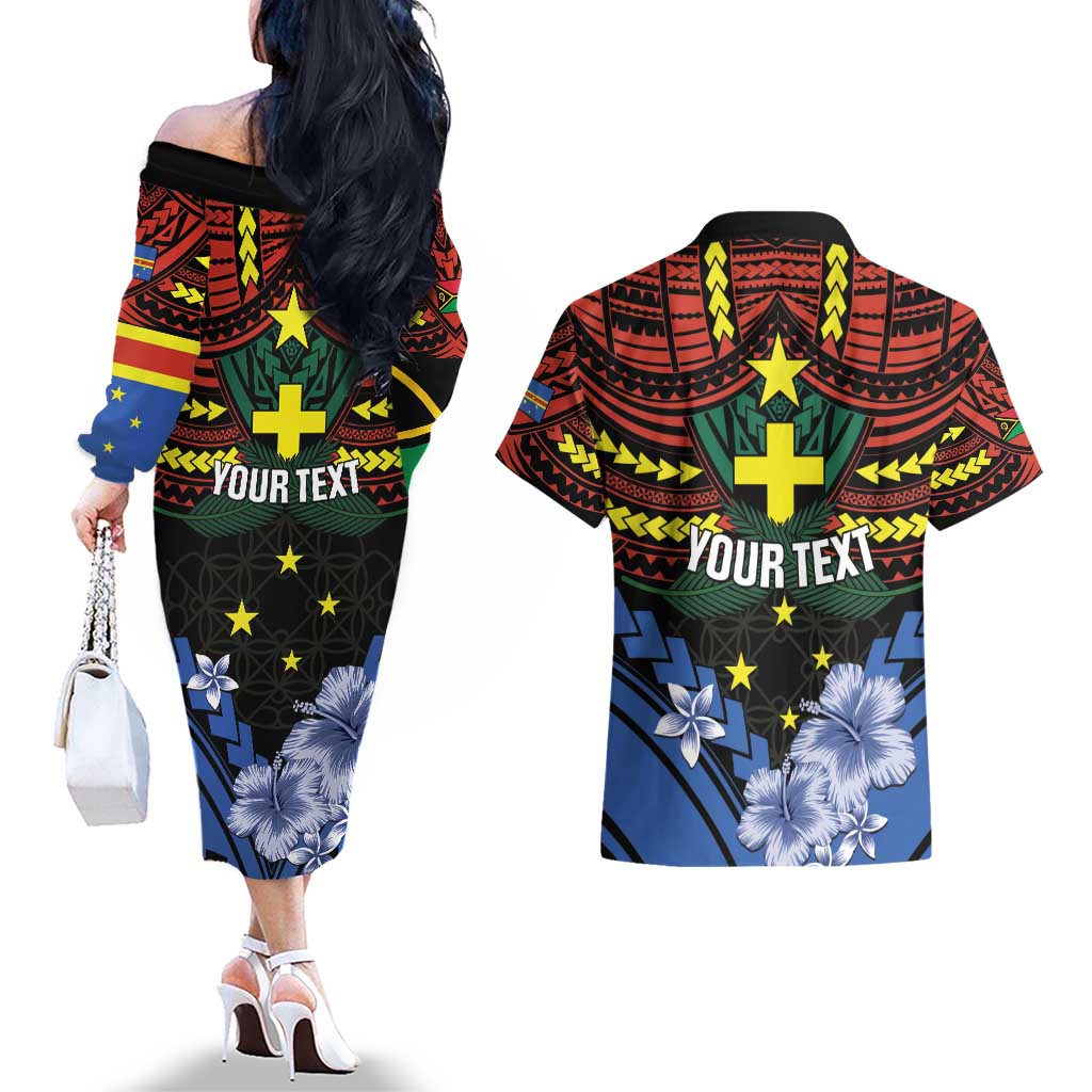 Personalised Vanuatu Tafea Province Couples Matching Off The Shoulder Long Sleeve Dress and Hawaiian Shirt Unique Tropical Tribal Pattern