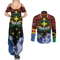 Personalised Vanuatu Tafea Province Couples Matching Summer Maxi Dress and Long Sleeve Button Shirt Unique Tropical Tribal Pattern