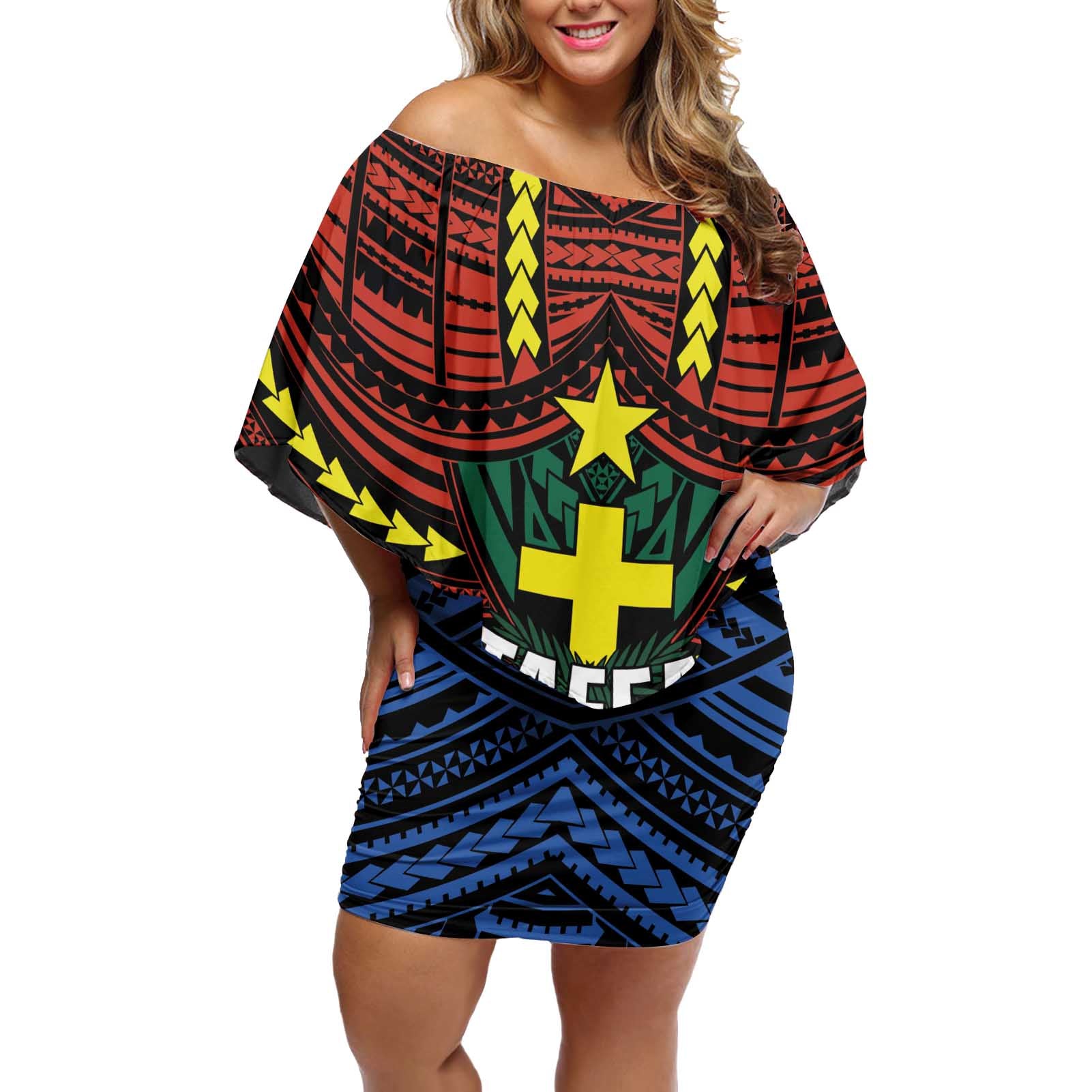 Personalised Vanuatu Tafea Province Off Shoulder Short Dress Unique Tropical Tribal Pattern