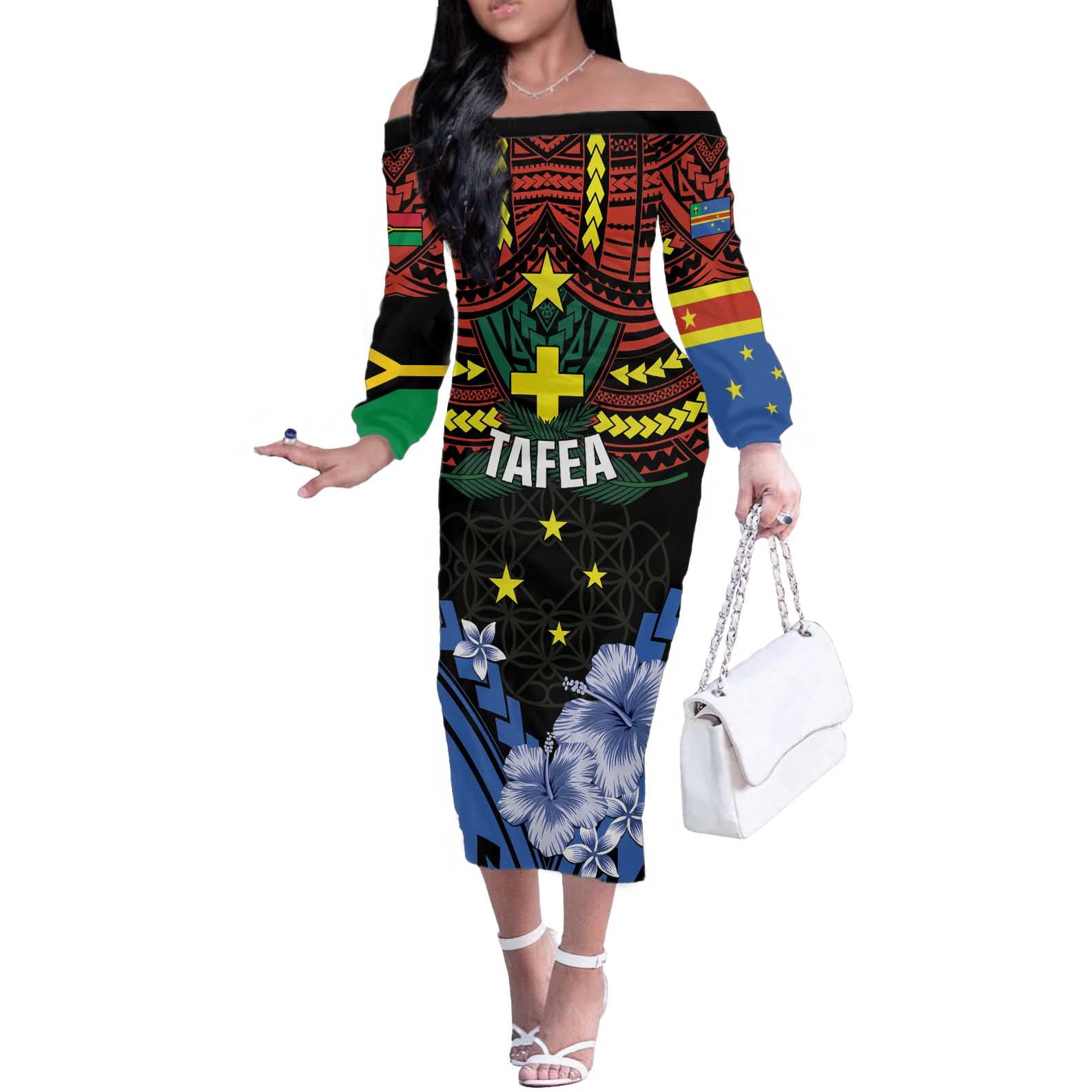 Personalised Vanuatu Tafea Province Off The Shoulder Long Sleeve Dress Unique Tropical Tribal Pattern