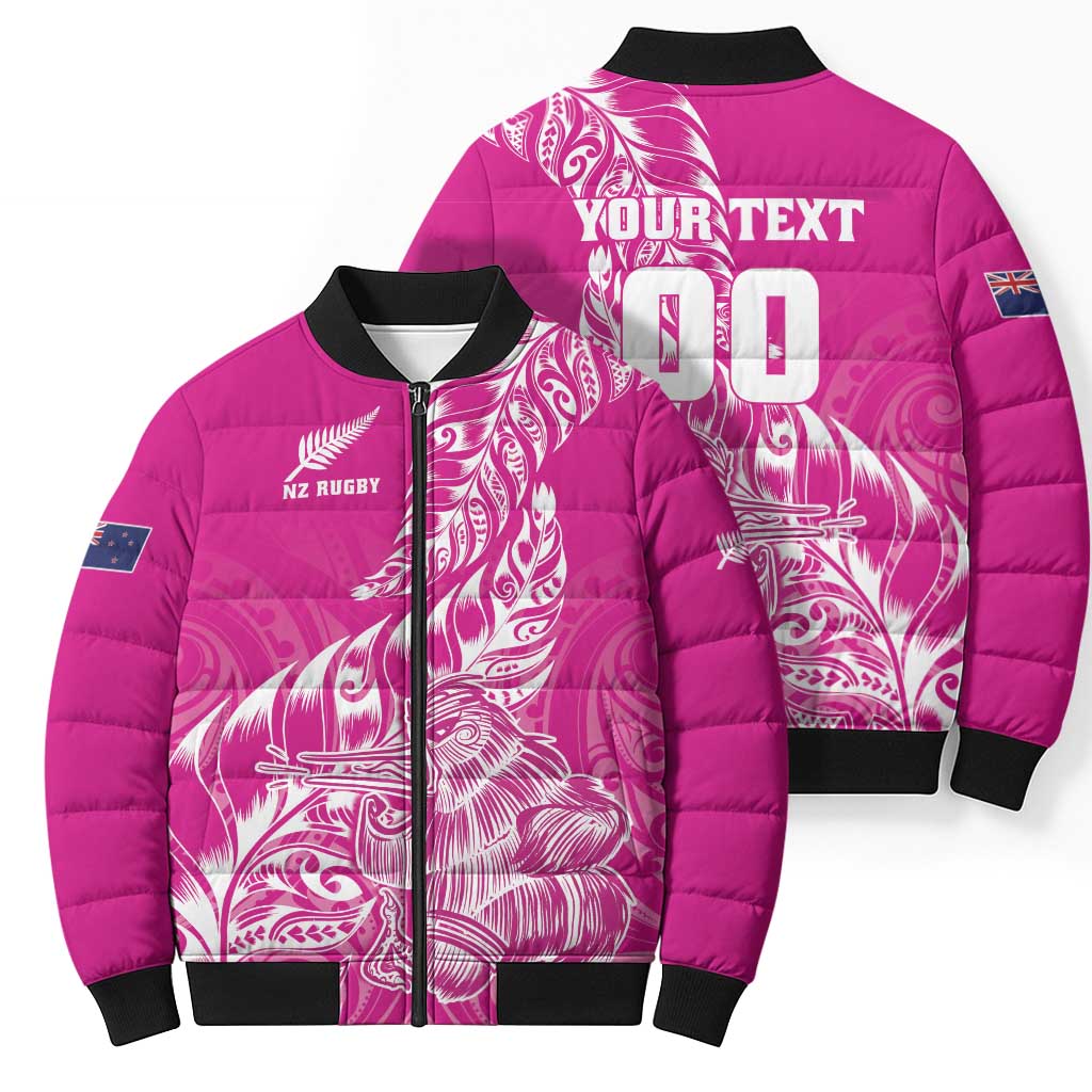 Custom New Zealand Rugby Silver Fern Bomber Puffer Jacket Aotearoa Kiwi Maori Pink Version - Polynesian Pride