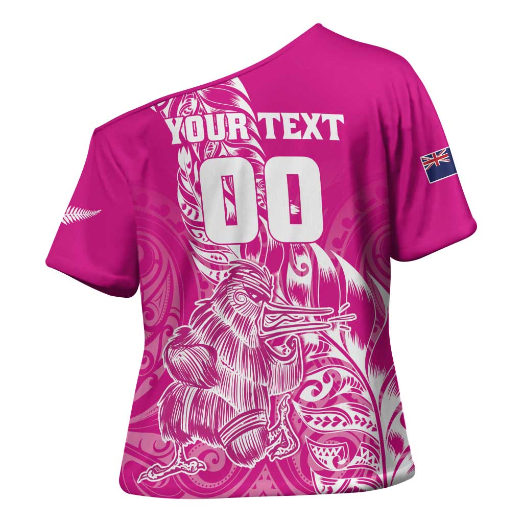 Custom New Zealand Rugby Silver Fern Cross Shoulder Shirt Aotearoa Kiwi Maori Pink Version - Polynesian Pride