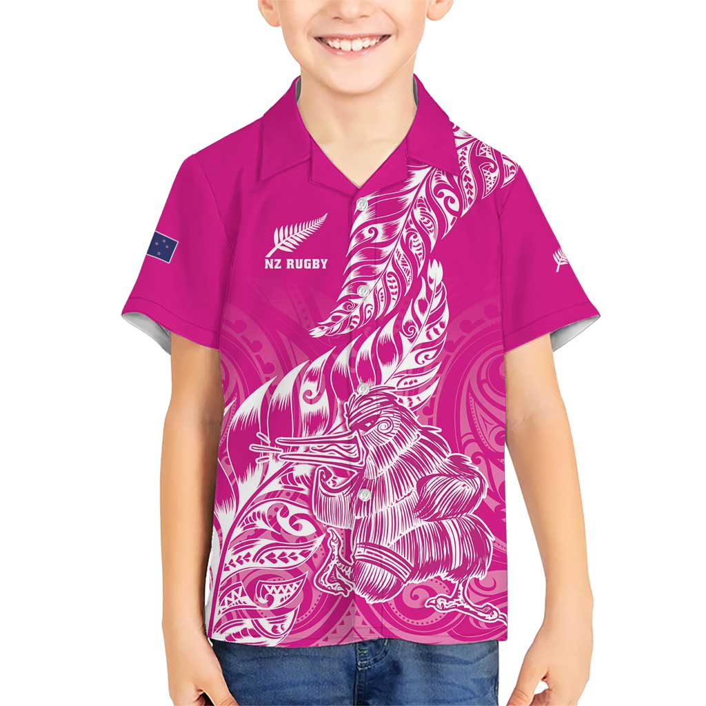 Custom New Zealand Rugby Silver Fern Kid Hawaiian Shirt Aotearoa Kiwi Maori Pink Version - Polynesian Pride