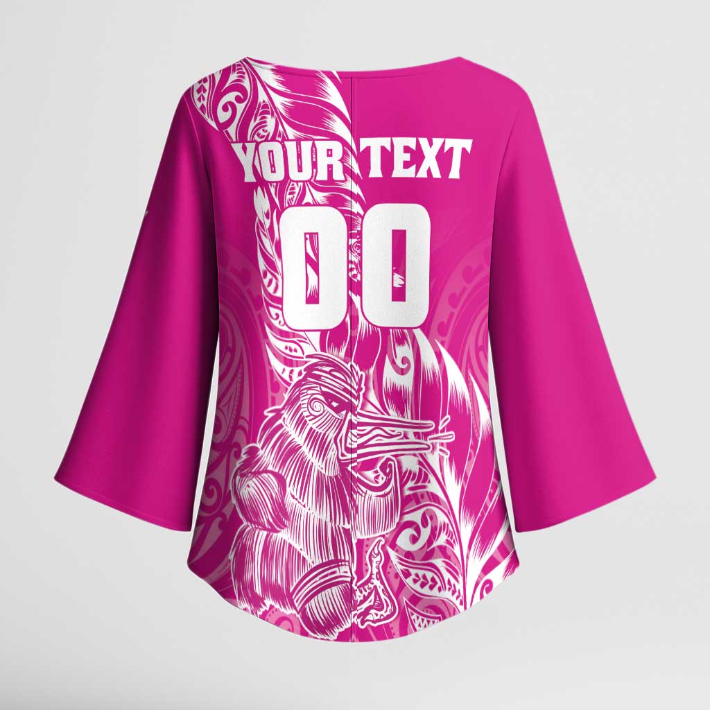 Custom New Zealand Rugby Silver Fern Kimono Sleeve Blouse Aotearoa Kiwi Maori Pink Version - Polynesian Pride