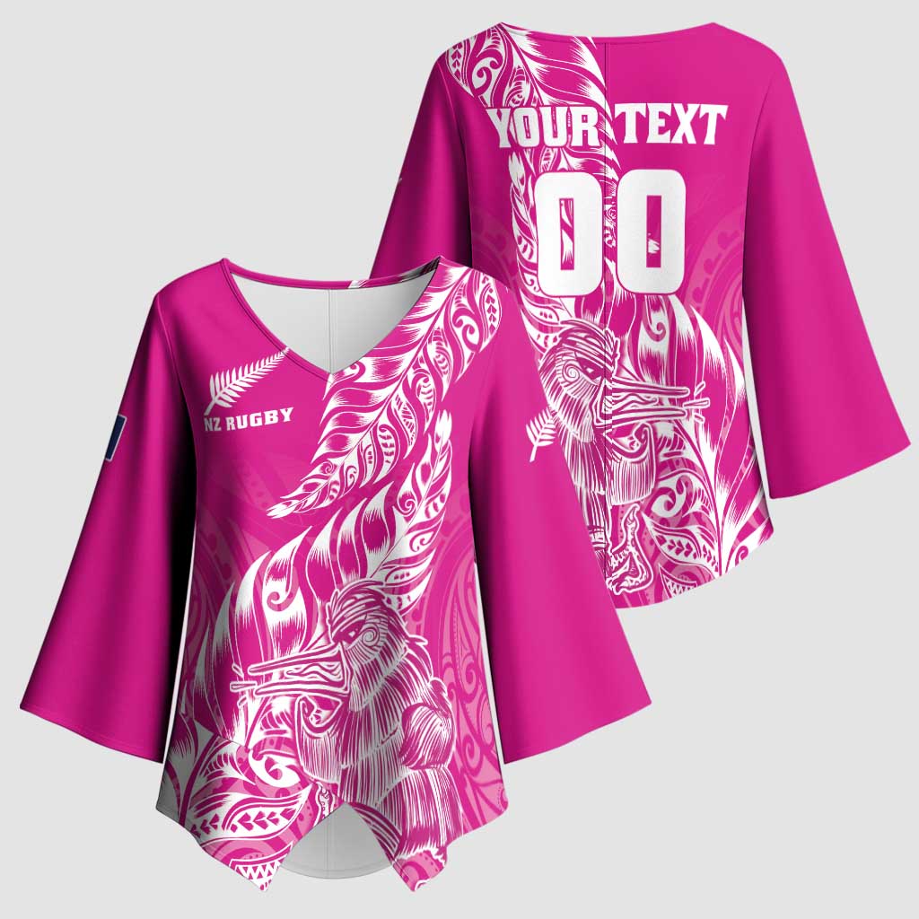 Custom New Zealand Rugby Silver Fern Kimono Sleeve Blouse Aotearoa Kiwi Maori Pink Version - Polynesian Pride