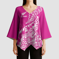 Custom New Zealand Rugby Silver Fern Kimono Sleeve Blouse Aotearoa Kiwi Maori Pink Version - Polynesian Pride