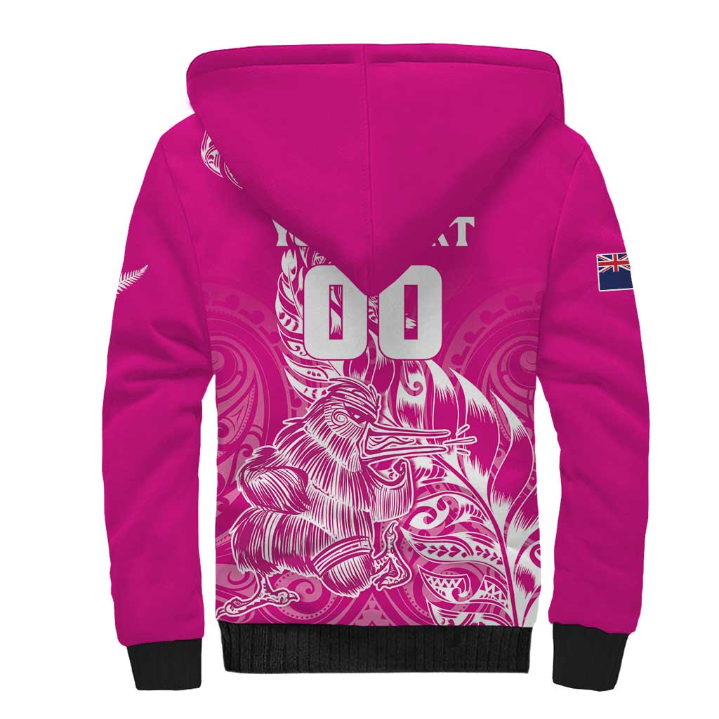 Custom New Zealand Rugby Silver Fern Sherpa Hoodie Aotearoa Kiwi Maori Pink Version - Polynesian Pride