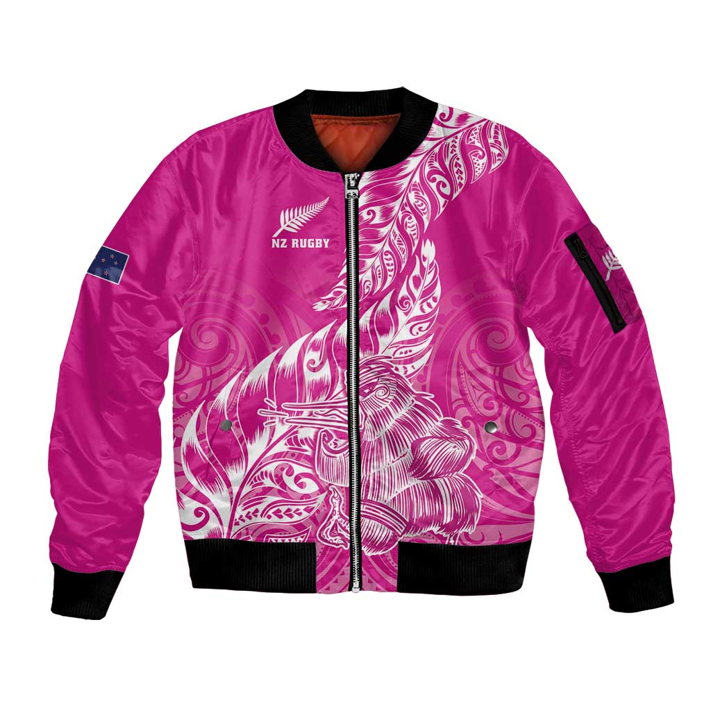Custom New Zealand Rugby Silver Fern Sleeve Zip Bomber Jacket Aotearoa Kiwi Maori Pink Version LT01 Unisex Pink - Polynesian Pride