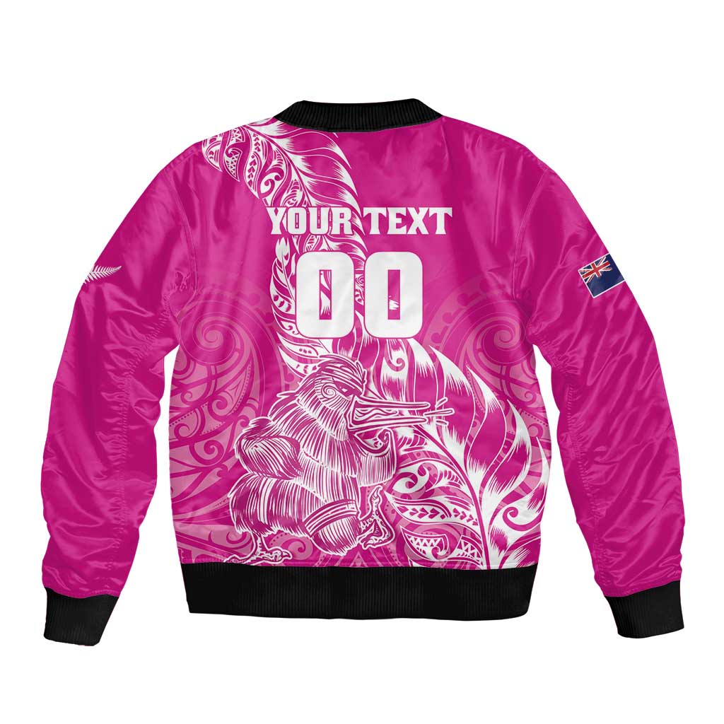 Custom New Zealand Rugby Silver Fern Sleeve Zip Bomber Jacket Aotearoa Kiwi Maori Pink Version LT01 - Polynesian Pride