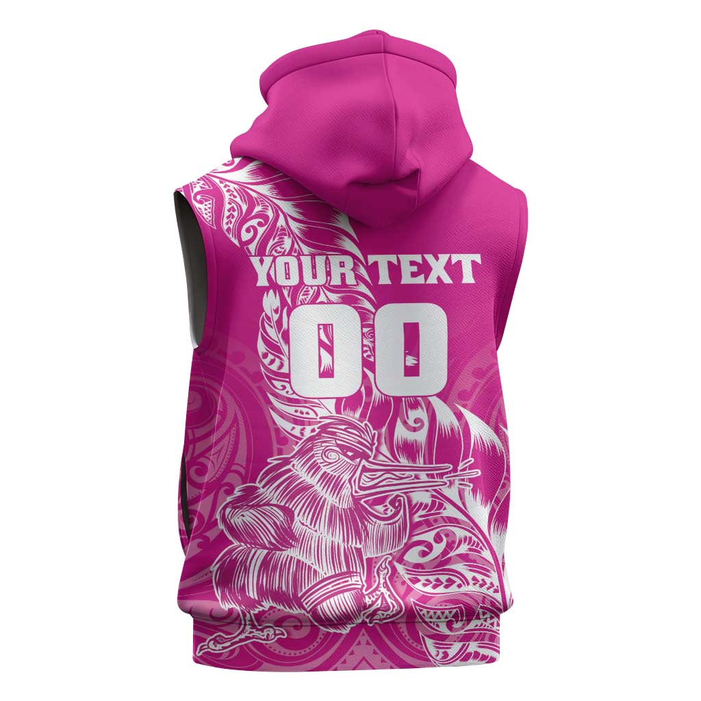 Custom New Zealand Rugby Silver Fern Sleeveless Zip Hoodie Aotearoa Kiwi Maori Pink Version - Polynesian Pride