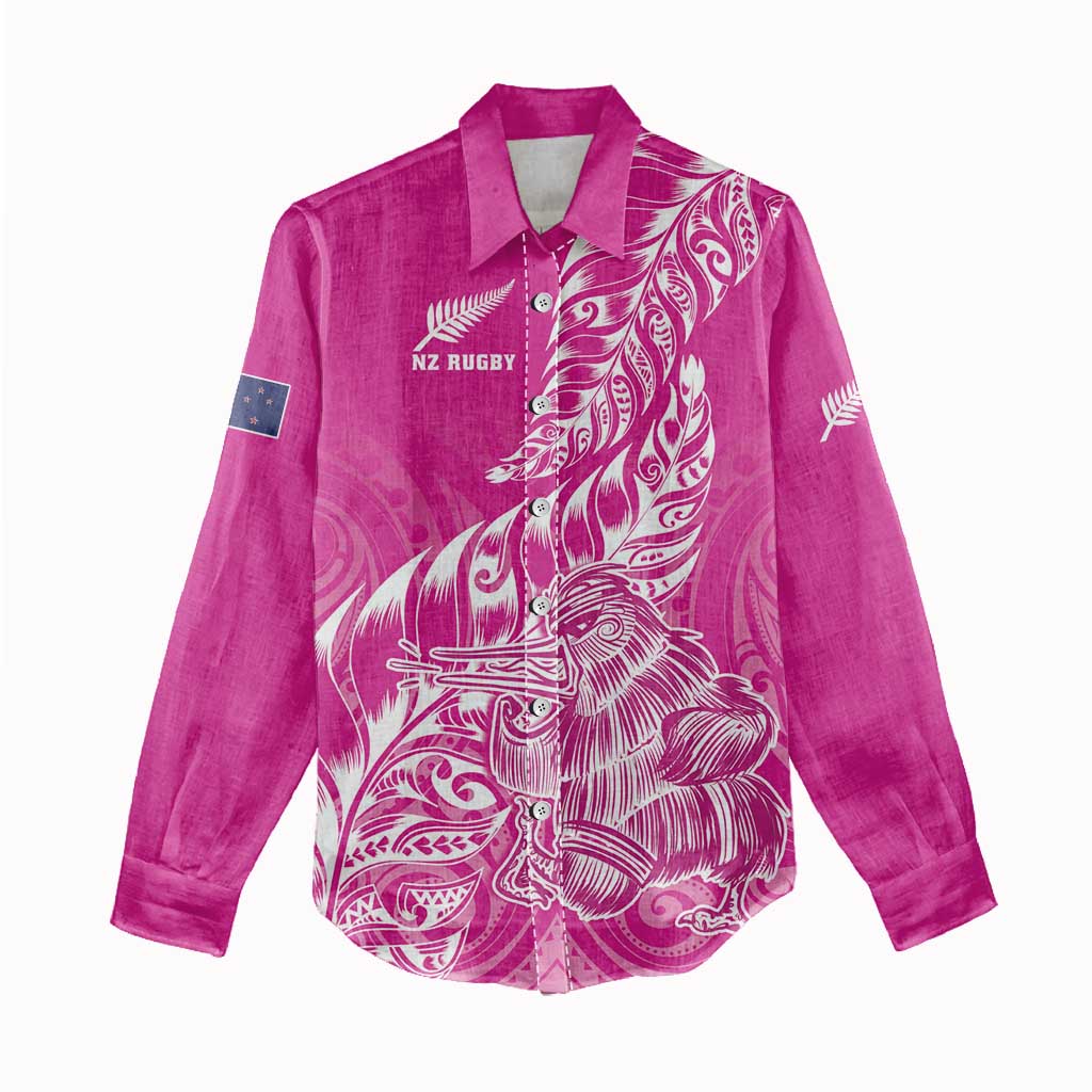 Custom New Zealand Rugby Silver Fern Women Casual Shirt Aotearoa Kiwi Maori Pink Version - Polynesian Pride