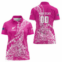Custom New Zealand Rugby Silver Fern Women Polo Shirt Aotearoa Kiwi Maori Pink Version - Polynesian Pride