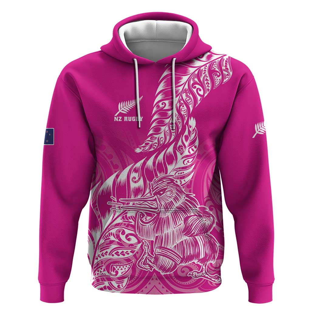Custom New Zealand Rugby Silver Fern Zip Hoodie Aotearoa Kiwi Maori Pink Version LT01 Pullover Hoodie Pink - Polynesian Pride