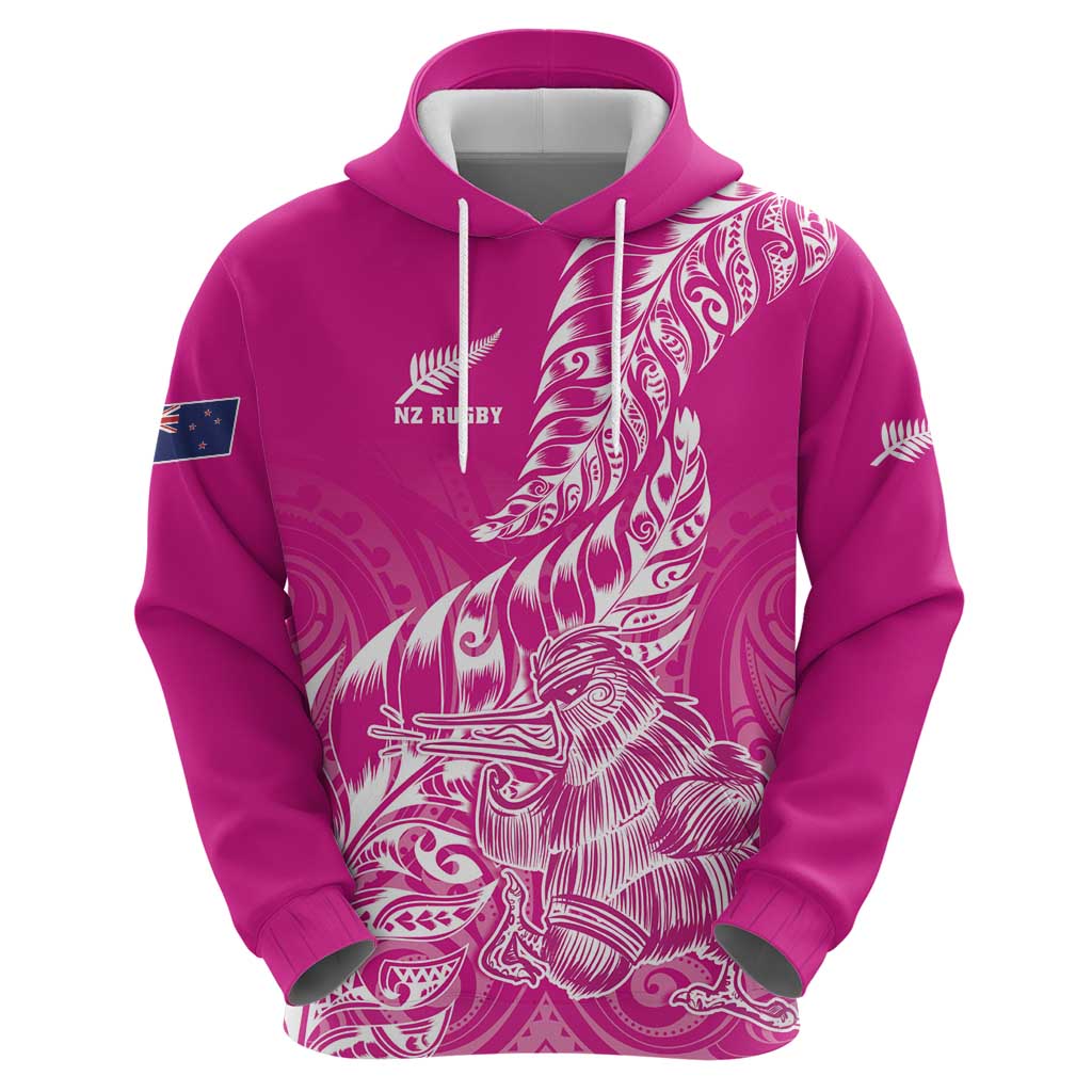 Custom New Zealand Rugby Silver Fern Zip Hoodie Aotearoa Kiwi Maori Pink Version LT01 - Polynesian Pride