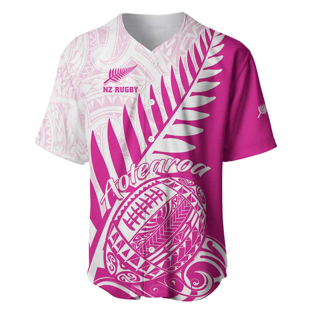 Custom New Zealand Rugby Silver Fern Baseball Jersey Aotearoa Maori Pink Version - Polynesian Pride