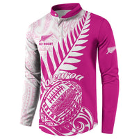 Custom New Zealand Rugby Silver Fern Button Sweatshirt Aotearoa Maori Pink Version - Polynesian Pride