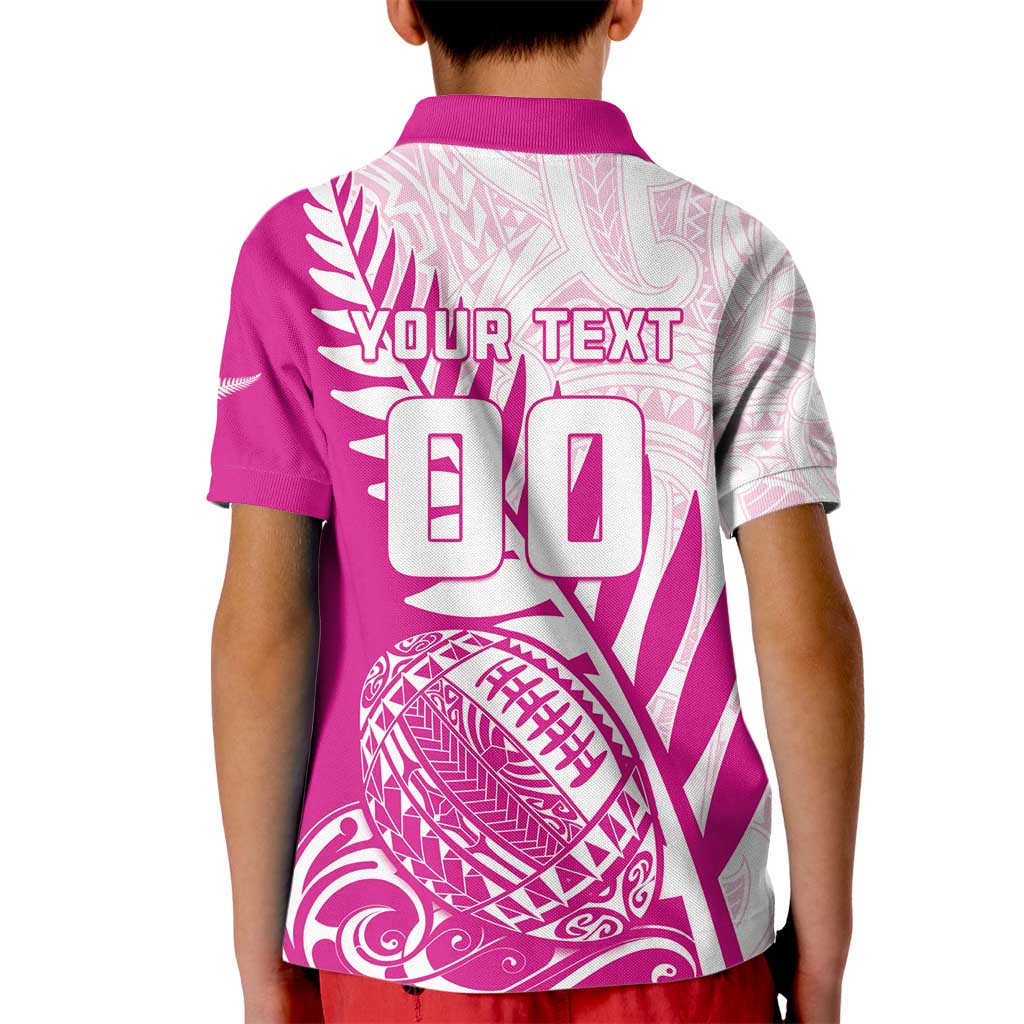 Custom New Zealand Rugby Silver Fern Kid Polo Shirt Aotearoa Maori Pink Version LT01 - Polynesian Pride