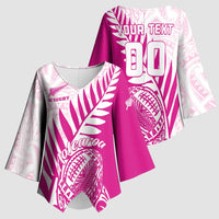 Custom New Zealand Rugby Silver Fern Kimono Sleeve Blouse Aotearoa Maori Pink Version - Polynesian Pride