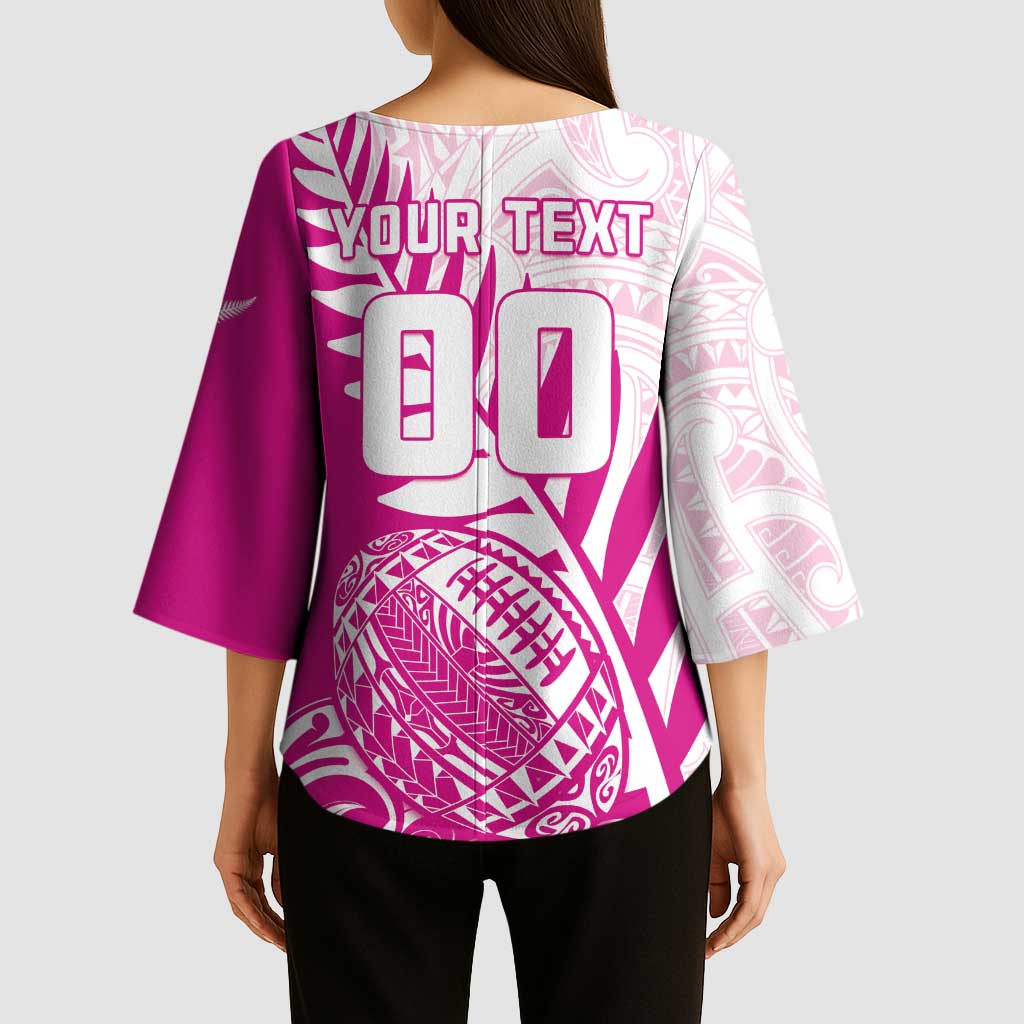 Custom New Zealand Rugby Silver Fern Kimono Sleeve Blouse Aotearoa Maori Pink Version - Polynesian Pride