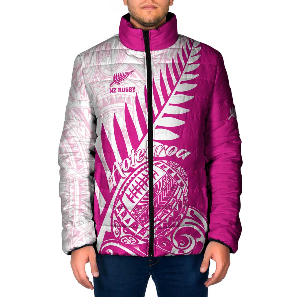 Custom New Zealand Rugby Silver Fern Padded Jacket Aotearoa Maori Pink Version - Polynesian Pride