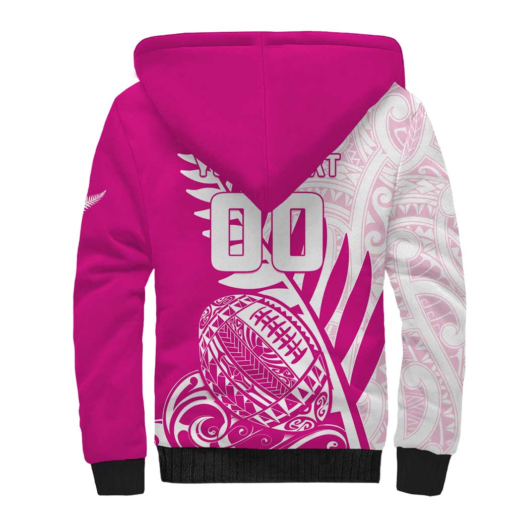 Custom New Zealand Rugby Silver Fern Sherpa Hoodie Aotearoa Maori Pink Version LT01 - Polynesian Pride